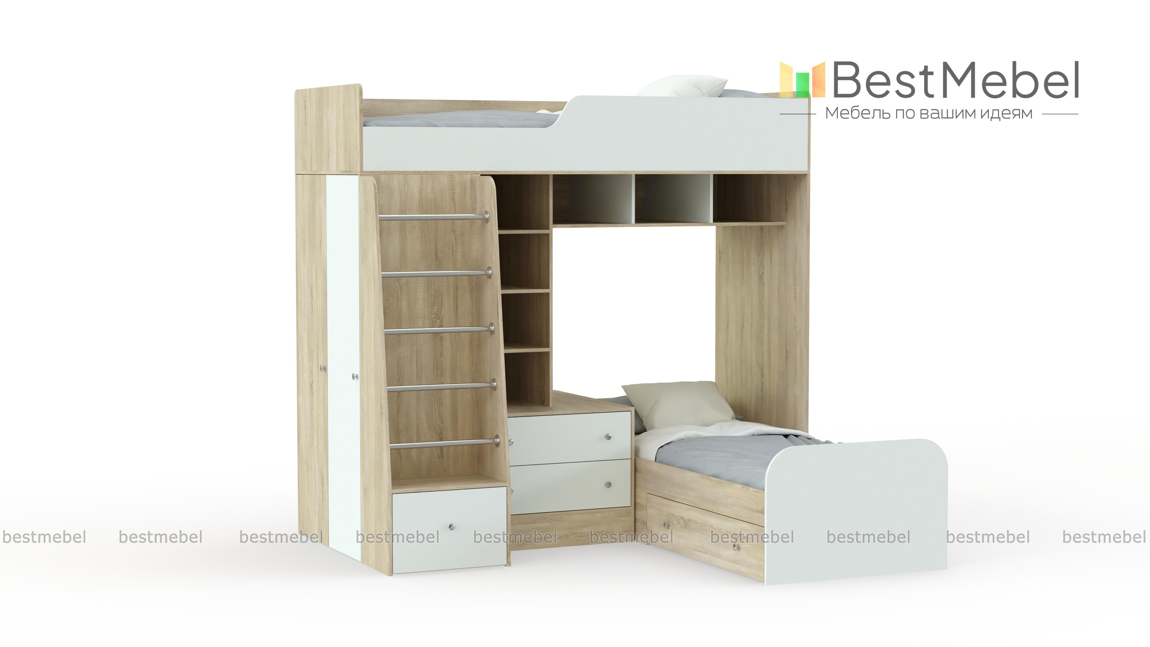 Угловая двухъярусная кровать Астра-4 BMS - Фото