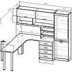 Чертеж Угловой письменный стол для двоих с надстройкой Вента 75 BMS
