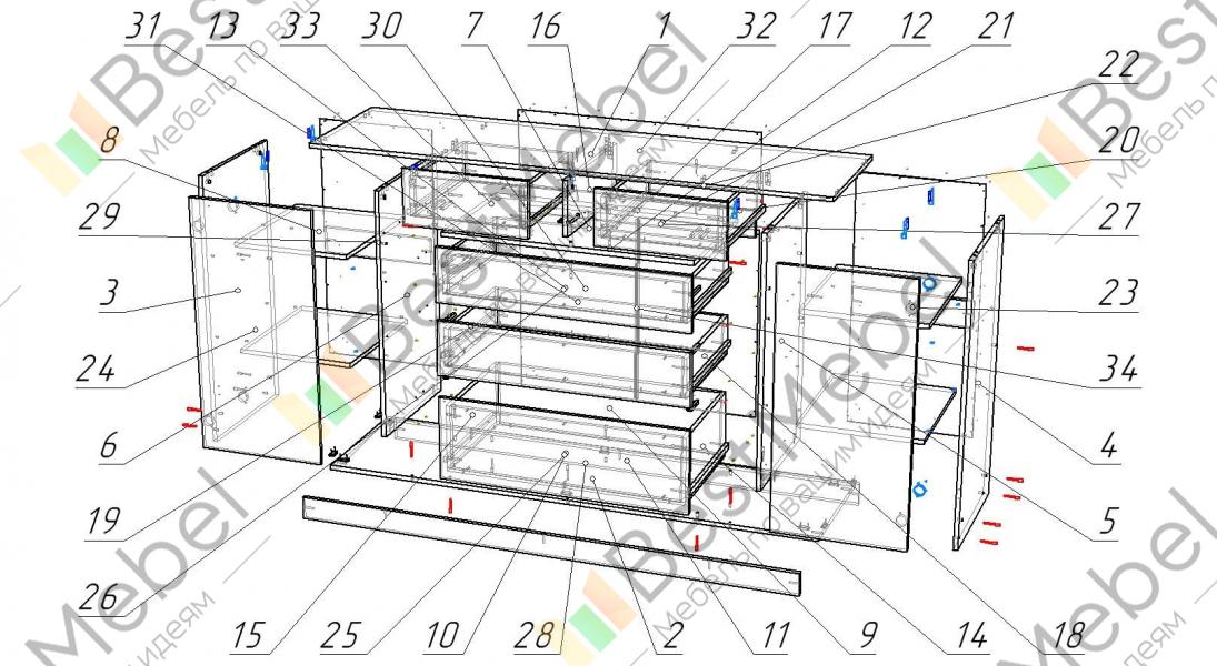 Комод без ручек чертеж