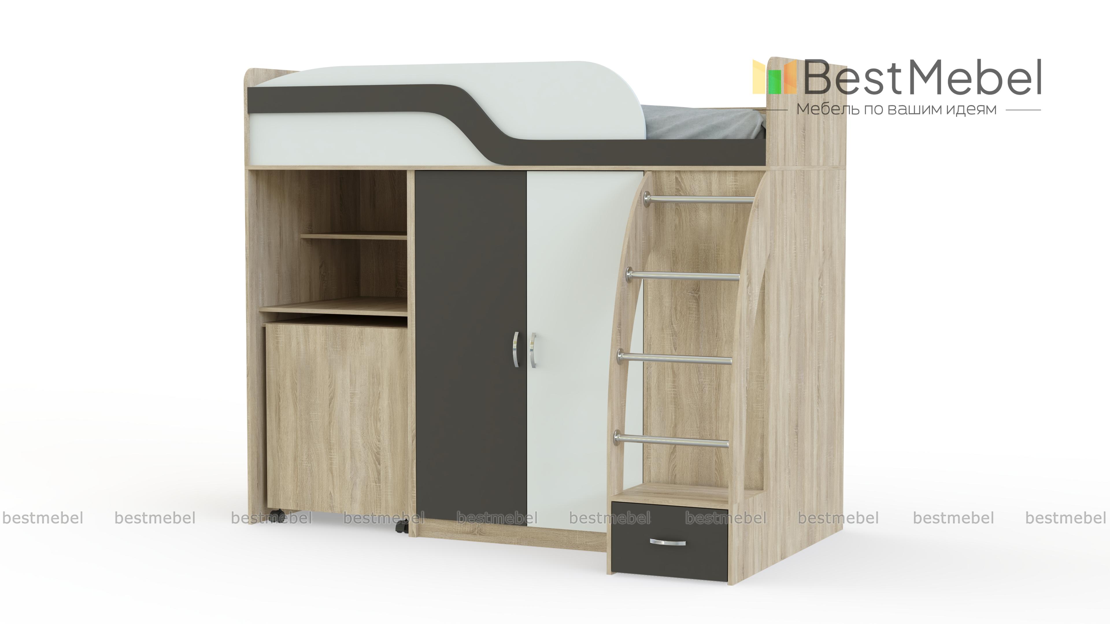 Кровать-чердак с рабочей зоной Мираж К22 BMS - Фото